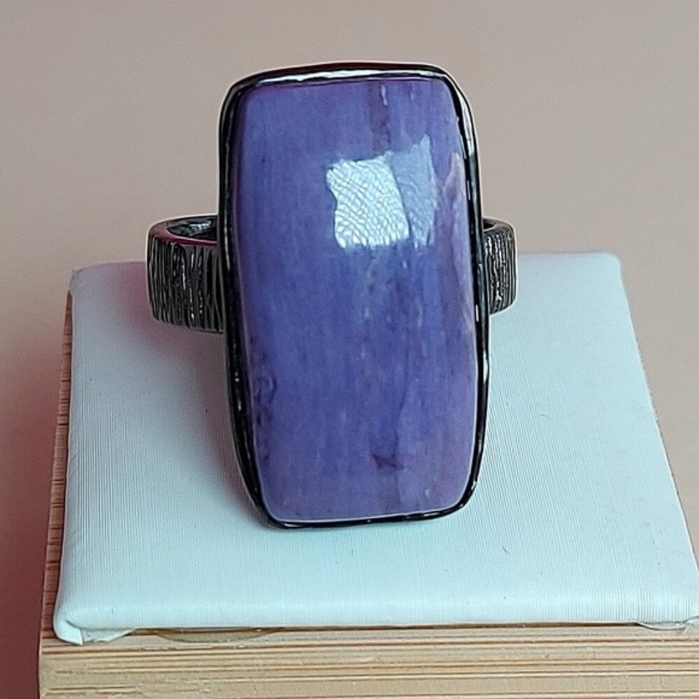 Natural 33 ct‎ Natural Charoite 925 Sterling Silver Ring Sz 9 - Picture 3 of 13